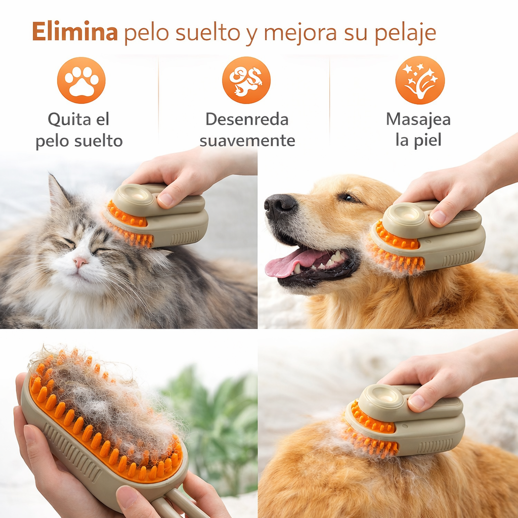 PetAura™ Cepillo de vapor 3 en 1