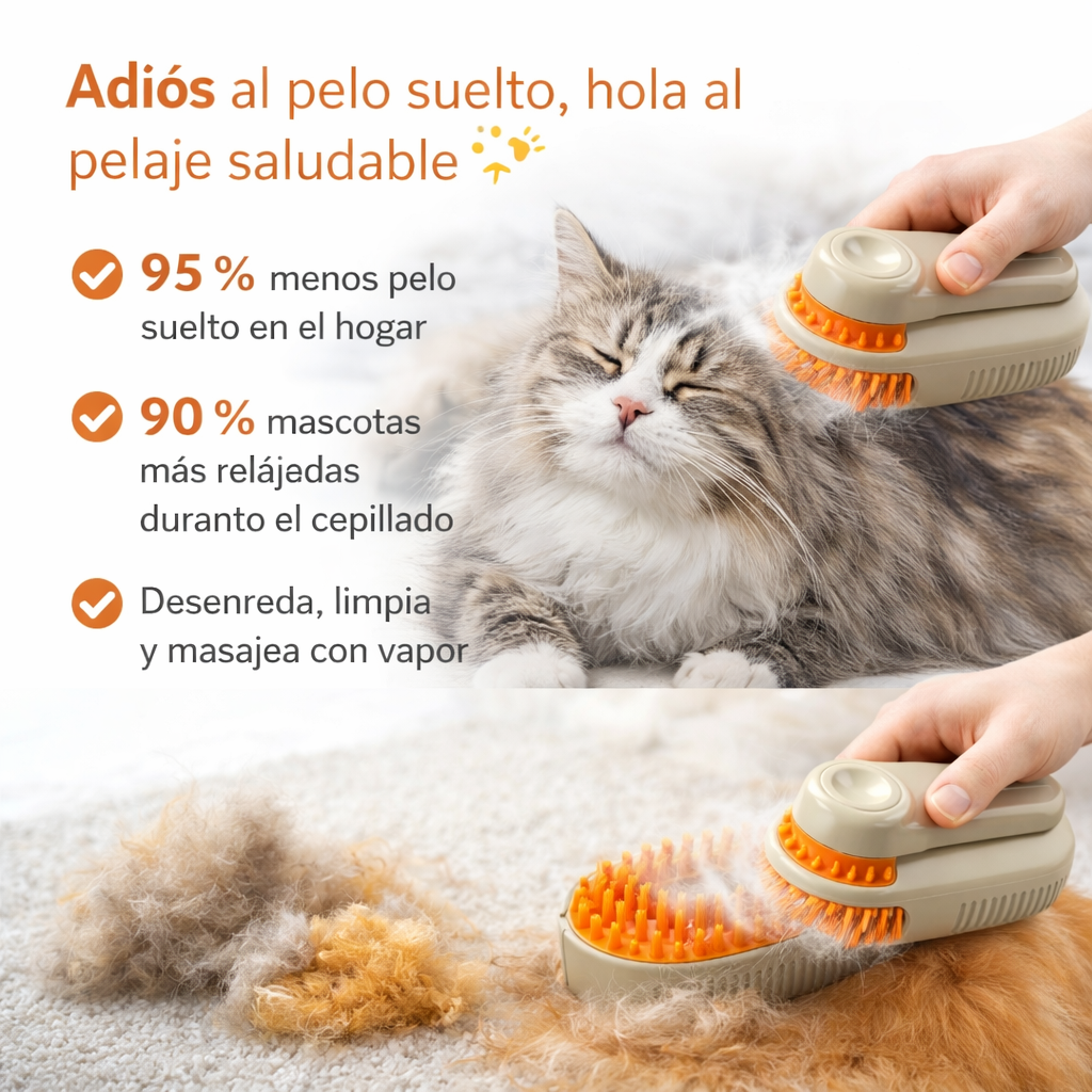 PetAura™ Cepillo de vapor 3 en 1
